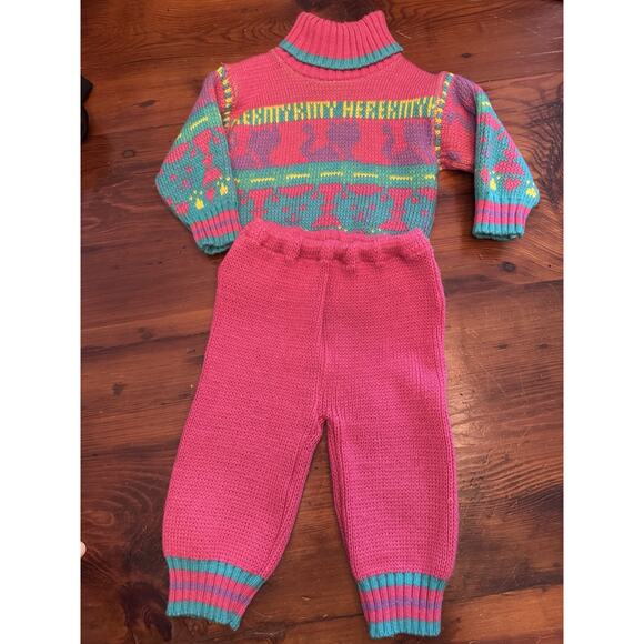 Vintage Tuff Cookies Baby Girl Knit Sweater Pant Set 80s 90s Pink Sz 12 Months - Picture 2 of 11